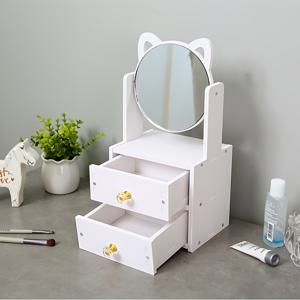 TEMU 귀여운 고양이 귀 메이크업 정리함 미러 포함 - 화이트 접이식 화장품 및 보석 수납 상자, , 립스틱, 액세서리용 서랍 - 화장대나 욕실 카운터탑에 완벽한, 욕실 카운터탑 수납 | 접이식 메이크업 박스 | 내구성 있는 흰색 프레임