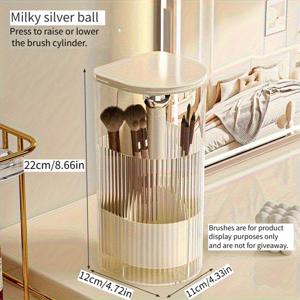 TEMU 먼지 방지 프레스가 있는 메이크업 브러쉬 홀더, 데스크탑 화장품 브러시 및 아이라이너 펜슬 보관함, 자동 리프팅 브러쉬 버킷