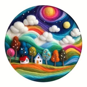 TEMU 프레임이 있는 공예 양모 바늘 펠트 페인팅 키트 - 7.87x7.87인치 나무 집 풍경, 바늘 펠트, 폼 패드 및 설명서 포함, 홈 데코 및 초보자에게 적합, 공예 용품