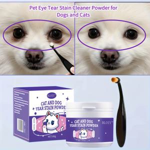 TEMU 천연 식물 추출물 눈부신 스테인 리무버 파우더 - 강아지와 고양이용 눈가 케어 클리너, 민감한 라이트 베이지에 안전, 얼룩 제거, 눈줄 방지, 애플리케이터 브러시 포함, 애완동물 눈 관리, 재미있는 포장, 천연 성분