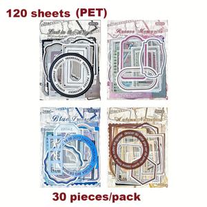 TEMU 120장(30장/팩) PET 다이컷 테두리 장식 스티커, 플래너 장식 및 DIY 스크랩북용