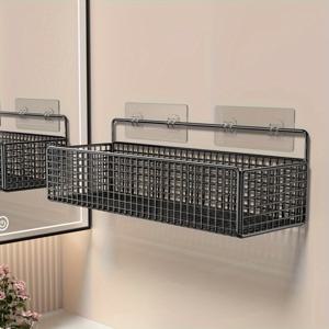 TEMU 헤비듀티 무드릴 욕실 선반 - 러스틱 인더스트리얼 오거나이저와 행잉 바스켓, 타월, 화장품, 휴지용 공간 절약형 욕실 수납 - 쉬운 설치, 녹 방지 메탈 그리드 선반, 작은 욕실 장식품 보관, 화장품 홀더, 장식 벽걸이, 내구성 있는 구조, 벽면 랙, 홈 오거나이저|화장지