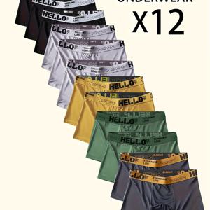 TEMU 12개입 남성 박서 브리프, HELLO 레터 웨이스트밴드, 통기성 좋은 부드러운 캐주얼 패션 스포츠 속옷, 남성용 플러스 사이즈 박서, 남성용 박서 브리프, 편안한 베이직, 데일리 필수품, 레터 프린트, 트렌디한 박서, 부드러운 소재, 스트레치 핏, 남성 속옷, 멀티팩 속옷, 남성, 남성 필수품