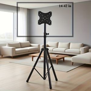 TEMU 조절 가능한 높이 휴대용 TV 스탠드 (접이식 삼각대 포함) - 튼튼한 철제 구조, 44 lbs 용량, VESA 100x100/200 마운팅 시스템, LED 평면 스크린 TV (14-42인치) 호환 - 거실, 침실을 위한 공간 절약형 디자인