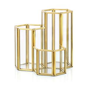 TEMU 3 슬롯 유리 메이크업 브러시 거치대 - 골든 헥사곤 화장품 브러시 아이라이너 디스플레이 컵 홈 장식 메이크업 정리함 데스크탑 펜/연필 포트 거치대 사무실용