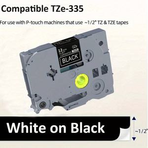 TEMU 1 팩 라벨 테이프 리필 브라더 P-Touch TZ-335 TZe-335 TZE335 라미네이트 화이트 온 블랙 1/2 인치 0.47