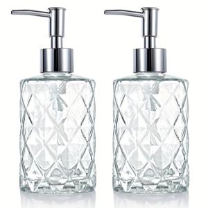 TEMU 2pcs 클리어 유리 비누 디스펜서, 카운터탑 로션 병 펌프와 함께, 욕실용 손 세정제, 샴푸 샤워 젤을 위한 충전 가능한 빈 병, 욕실 용품