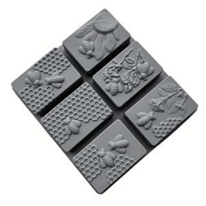 TEMU 1pc 사각형 비누 금형 6 캐비티 실리콘 스퀘어 꿀벌 꽃 잔디 패턴 DIY 수제 비누 금형 비누 금형 아로마 테라피 금형 꿀벌 비누 금형
