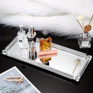 TEMU 우아한 은색 유리 화장대 트레이 - 거울이 있는 직사각형 화장품 & 보석 정리함, 욕실 및 침실 화장대 장식에 완벽