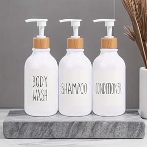 TEMU 3pcs 500ml 비누 디스펜서와 6pcs 라벨, 바디 워시, 샴푸 및 컨디셔너에 이상적인 욕실 용품