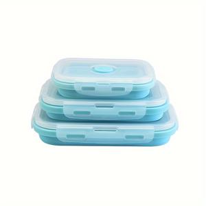 TEMU 접이식 실리콘 식품 보관 용기 뚜껑 포함, 3pcs 세트 도시락 상자, 주방용 전자레인지 및 식기세척기 안전 접이식 미들프 컨테이너 (정사각형 350ml+500ml+800ml)