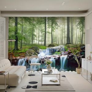 TEMU 숲 커튼 2개, 녹색 나무 정글, 산, 흐르는 시냇물, 폭포, 이끼로 덮인 바위, 자연 풍경 프린트 커튼, 침실, 거실을 어둡게 만드는 그롬멧 탑 창문 커튼, 사무실, 집 장식