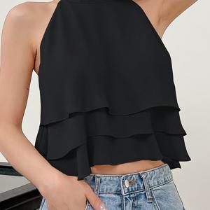 TEMU 여성용 우아한 루즈핏 민소매 쉬폰 탑 - 하이넥 비대칭 밑단 블라우스, 가벼운 통기성 솔리드 컬러 셔츠 봄 여름 가을용, 캐주얼에서 포멀웨어까지 다재다능, 세련된 캐주얼 패션, 매끈한 질감