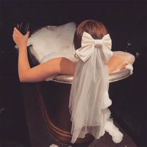 TEMU 웨딩 툴 리본 베일, 긴 더블 레이어 리본 베일, 로맨틱 웨딩 사진촬영, 결혼식 액세서리