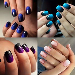 TEMU 여성 및 소녀들을 위한 패션 프레스온 네일, 4팩 96개의 짧은 스퀘어 프렌치 옴브르 풀 커버 손톱 팁 세트