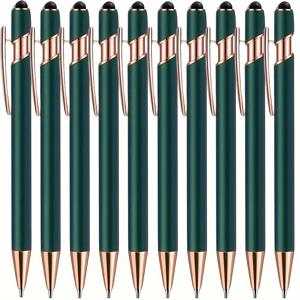 TEMU 고급 금속 볼펜 세트 10개 - 녹색과 로즈 골드, 리트랙터블 넓은 팁, 2-in-1 스타일러스 호환, 여성, 동급생, 동료, 교사, 어머니, 친구에게 이상적인 선물 - 검은 잉크