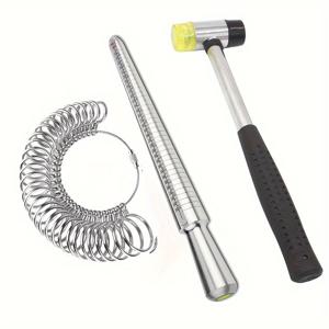 TEMU DIY 반지 사이즈 측정 도구, 미도 0-13 반지 측정기, 스틸 핸들 고무 주얼리 해머, 반지 사이즈 필터링 키트, 금속 반지 측정 세트, 주얼리 제작용 링 사이즈 조합|반지사이즈