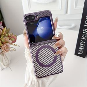 TEMU 고급 전기 도금 탄소 섬유 질감 삼성 갤럭시 Z 플립6/5/4/3 휴대폰 케이스에 적합 무선 충전 지원 Z 플립5 투명 Z 플립4 초박형 Z 플립3 자성 방지 낙하 휴대폰 케이스 남성 및 여성용