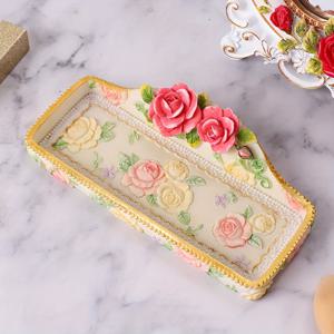 TEMU 빈티지 플로럴 레진 장신구 트레이, 페인트 마감 처리, 화장품, 펜, 액세서리 보관을 위한 직사각형 테이블탑 오거나이저 - 다목적 장식 보관 트레이