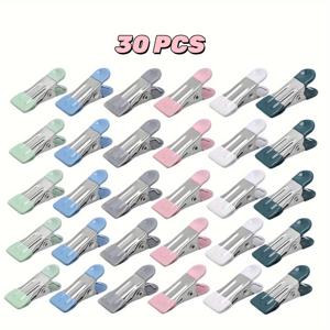 TEMU BAOFALI 고성능 금속 빨래 집게 - 멀티팩 (18/30/42) 스테인리스 스틸 칩 클립, 세탁 및 사진 빨래 집게, 고무 그립이 있는 식품 봉지 밀봉 클립, 다양한 색상