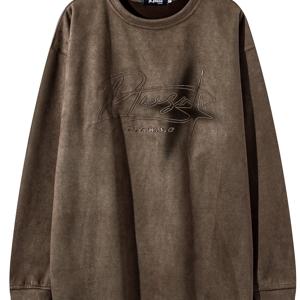 TEMU 빈티지 크로스 기하학적 패턴 크루넥 스웨트셔츠 - 90% 폴리에스테르, 10% 엘라스테인 롱슬리브 약간 스트레치 니트 상의 남성용, 캐주얼 루즈핏 풀오버 봄/가을용