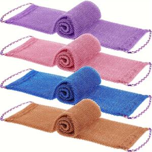 TEMU 4개 아프리카 스킨 스크럽 그물 스펀지와 끈 - 전신 및 등용 긴 메쉬 목욕 스크러버, 깊은 클렌징 및 매끄러운 피부를 위한 질감 있는 표면, 보라색, 핑크, 파랑, 갈색, 목욕 스펀지