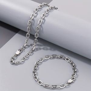 TEMU 2개의 우아한 304 스테인리스 스틸 주얼리 세트, 합성 2월 탄생석, 남녀 공용 크로스 체인 목걸이 및 팔찌 세트