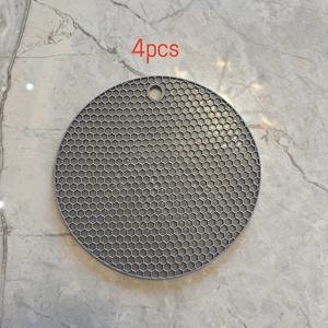 TEMU 4팩 실리콘 열 저항 매트, 미끄럼 방지 원형 주방 냄비 패드, 카운터탑 보호자, 컵 코스터 홈 주방 액세서리, 라이트 그레이