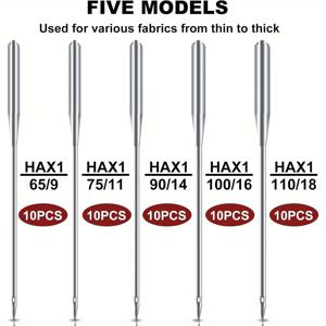 TEMU 인조 가죽 & 청바지용 50개 재봉틀 바늘 세트 - 헤비 듀티, 가정용 기계 호환, 두꺼운 원단에 이상적