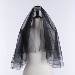 TEMU 우아한 블랙 신부 베일 헤드피스와 머리 빗 부착 - 여성용 시어 폴리에스터 웨딩 헤어 액세서리, 손세탁 전용