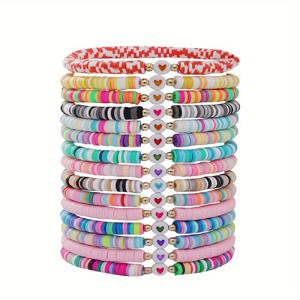 TEMU 여성을 위한 15개 세트의 폴리머 클레이 스트레치 친구 팔찌, 스택 가능한 다층 보석, 테니스 코트, 생일 선물, 데이 액세서리 - 모든 계절