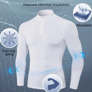 TEMU 남성 운동용 긴팔 압축 셔츠 - 하이 엘라스티시티 크루넥 스포츠 베이스 레이어, 하프 지퍼, 통기성 빠른 건조 원단, 폴리에스터 및 엘라스테인 블렌드, 단색 슬림핏 니트 상의