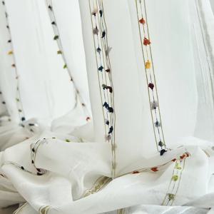 TEMU 1개 유럽 스타일 로맨틱 무지개 줄무늬 술 장식 얇은 망사 커튼, 봉 삽입 상단, 걸기 쉬움, 부드러운 품질 폴리에스테르 원단, 정교한 무지개 자수 장인 정신, 미적 홈 데코, 거실, 침실 및 홈 오피스용