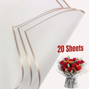 TEMU 20개 세트 우아한 꽃무늬 포장지, 골드 트림 - 방수, 다양한 색상 (블랙, 화이트, 핑크) 꽃다발, 선물, 생일 및 결혼식용