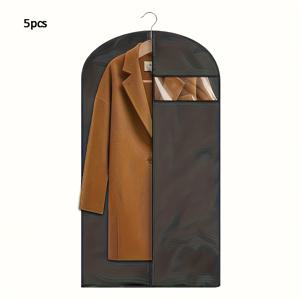 TEMU 5개 세트 지퍼 클로저가 있는 옷걸이 가방 - 셔츠, 드레스, 바지용 내구성 플라스틱 의류 보관 정리함 - 공간 절약형 옷장 및 수납 정리, 블랙, 옷 정리 보관, 슬림 디자인, 튼튼한 구조, 홈 오거나이저, 슈트 커버 백, 옷 커버 백, 옷걸이 커버, 옷걸이 커버, 옷걸이 커버, 옷걸이 커버