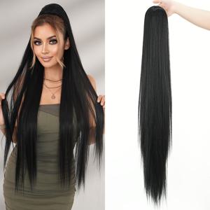 TEMU 38인치 옴브레 화이트에서 라이트 브라운까지 포니테일 익스텐션 - 여성용 열에 강한 합성 헤어, 일상 및 파티용으로 완벽