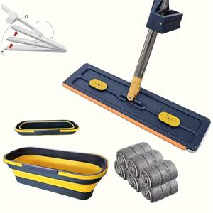 TEMU 2025년형 업그레이드 먼지 걸레 세트 (극세사 패드 6개 포함) - 스테인리스 스틸 습식 & 건식 플랫 걸레 (회전 헤드 포함), 워시프리 핸드 시스템, 물걸레 wringer 포함, 가정용 바닥, 주방, 침실, 욕실 & 거실용 인체공학적 핸들 - 크리스마스 선물로 적합, 대걸레, 청소밀대