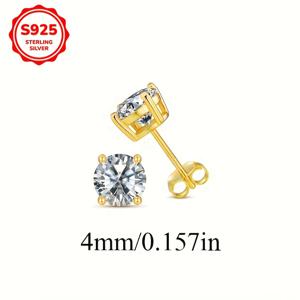 TEMU 1쌍의 고급 금색 노란색 여성용 스타디어링 925 스테링 실버 0.1-0.8ct/쌍 하이퍼센서가 낮은 반짝이는 흰색 원형 3/4/5/6MM 자이콘 4개 발톱 귀걸이 여성용 일상 착용 파티 액세서리 미디엄 조화 선물