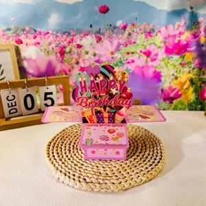 TEMU 1pc 손으로 만든 3D 팝업 생일 카드, 만화 테마, 영어, 독일어, 프랑스어, 일본어, 한국어 다언어 인사 - 누구에게나 독특하고 재미있는 생일 선물, 전원 필요 없음