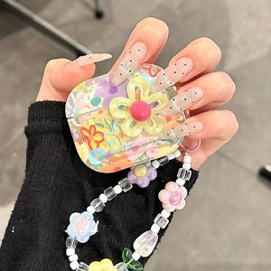 TEMU AirPods 1/2/3세대, AirPods Pro, AirPods Pro2와 호환되는 컬러풀 플라워 이어폰 보호 케이스, 무료 매달린 체인이 있는 Airpods 보호 케이스