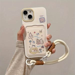 TEMU 카드 가방, 투명 페인팅 모자, 아이폰 11 12 13 프로맥스용 매달린 끈이 있는 고양이 일상 휴대폰 케이스