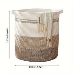 TEMU 세련된 오버사이즈 직조 수납 바구니 - 접이식 핸드헬드 빨래바구니, 카키/화이트|빨래바구니