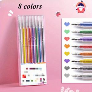 TEMU 8/12 컬러 체인징 젤 펜 세트, 글리터 글쓰기 도구, 부활절, 생일, 축하, 혼합 색상, 플라스틱 바디, 사무용품