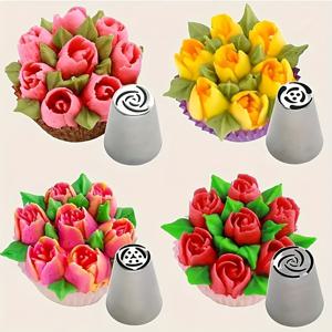 TEMU 4pcs 스테인리스 스틸 엠보싱 노즐, 산업용 케이크 장식 도구, 비전기, 휘핑 크림, 비스킷, 컵 케이크, 가정 및 케이크 가게 사용용