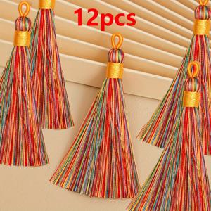 TEMU 12개 수제 실크 태슬 3.55인치, 매달기 루프 포함 - , DIY 주얼리, 열쇠고리, 책갈피, 의류 및 가방 액세서리에 완벽
