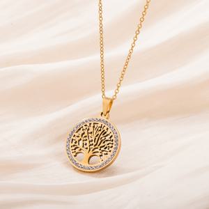 TEMU 우아한 생명의 나무 펜던트 목걸이, 18K 금 도금 316L 스테인리스 스틸, 심플한 라운드 중공 디자인, 데일리 & 선물용, 모든 계절 쥬얼리