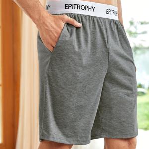 TEMU 에피트로피 남성 캐주얼 잠옷 반바지 (포켓 포함) - 폴리에스테르 니트 원단 (엘라스테인 포함), 편안한 루즈핏 라운지 바지, 약간의 스트레치, 알파벳 패턴, 올 시즌 잠옷