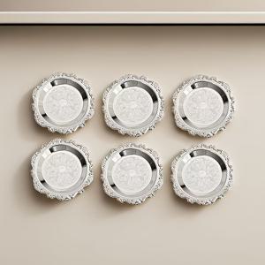 TEMU 6개 캐스트 아이언 메탈 트레이 세트, 둥근 폴리시드 핏, 꽃 테마, 올 시즌, 건식 과일, 컵케이크, 애플릿, 야채, 견과류에 안전한 식품, 크리스마스 및 할로윈에 이상적