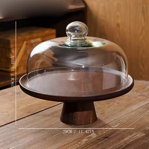 TEMU 나무 케이크 스탠드와 유리 돔 - 디저트, 무스, 컵케이크 등을 위한 다용도 디스플레이 - 가정, 주방, 레스토랑용 고품질 서빙 플래터