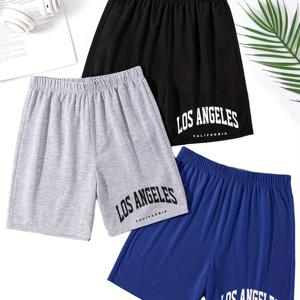 TEMU 3pcs 남성 기본 잠옷 반바지 - 로스 앤젤레스 문자 인쇄, 신축성 및 편안한 홈웨어 반바지, 90 드로스트링 허리, 올 시즌 레저웨어 반바지 | 캐주얼 스타일 | 중간 탄성